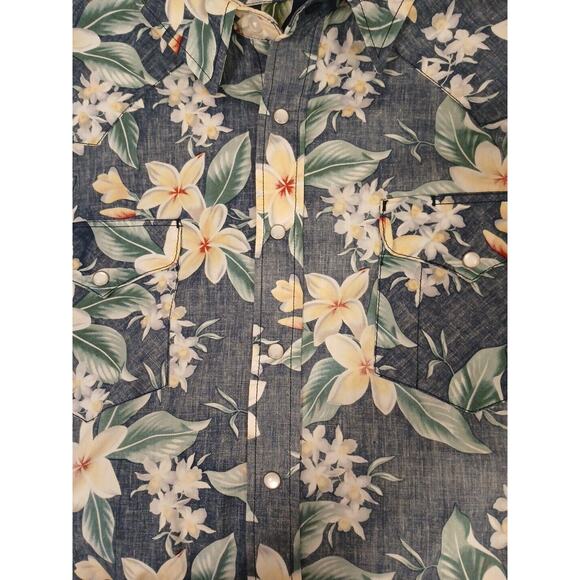 Cowboy Gang Shirt Men's 2XL Blue Pearl Snap Hawaii Floral PLUMERIA Western Boho - Picture 9 of 16